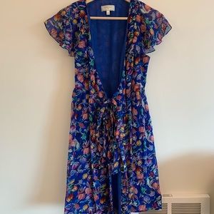 Anthropologie Blue Floral Wrap Dress (Small)